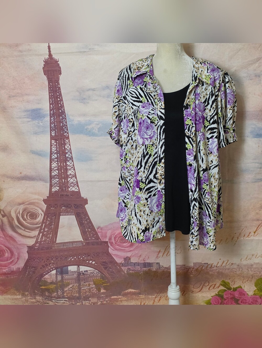Rebecca Malone Purple Floral & Zebra Open-Front Blouse Sz 2X